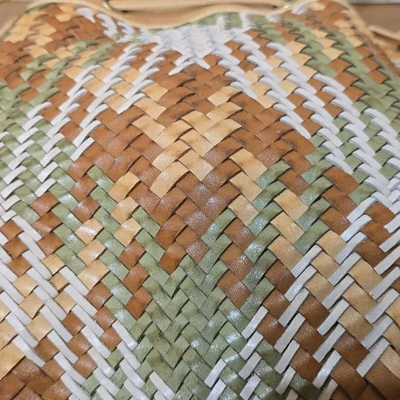 Genuine Leather Woven Bucket Bag Boho Tassel Drawstring Convertible Crossbody - Picture 5 of 12